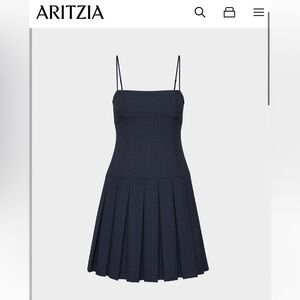 Aritzia Navy Pleated Mini Dress